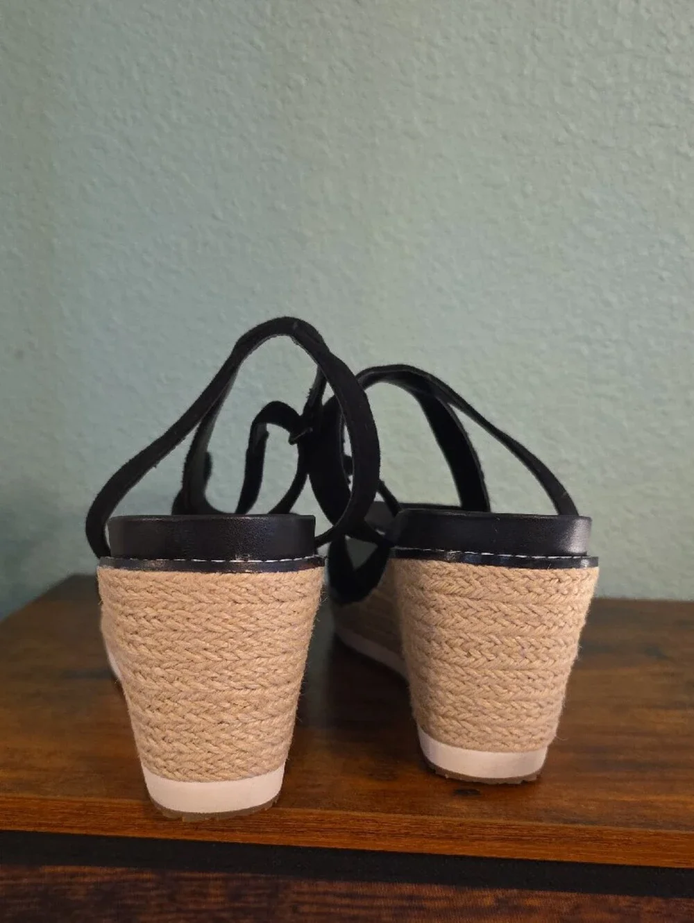 Cole Haan Black Suede Espadrille Wedge Sandals
